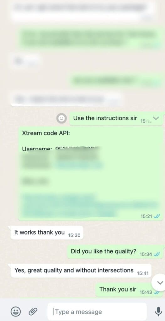 Avis WhatsApp 1 d'un client satisfait de l'abonnement IPTV Open Tivi