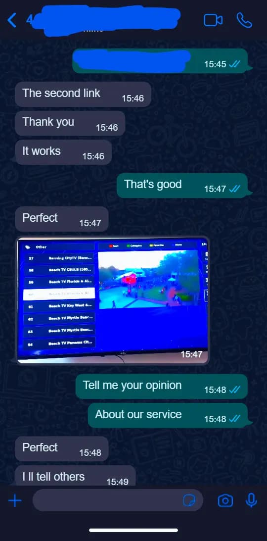 Avis WhatsApp 4 d'un client satisfait de l'abonnement IPTV Open Tivi