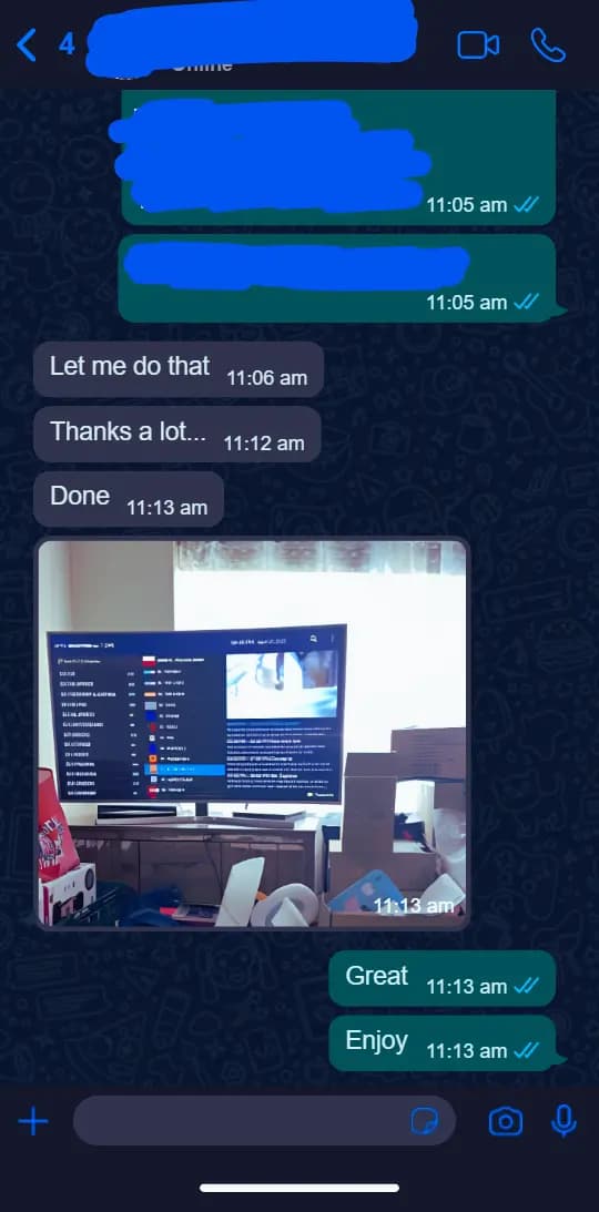 Avis WhatsApp 5 d'un client satisfait de l'abonnement IPTV Open Tivi