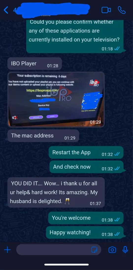 Avis WhatsApp 7 d'un client satisfait de l'abonnement IPTV Open Tivi